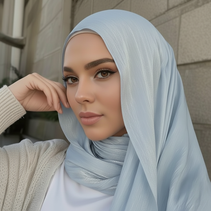Silk Satin Crinkle Hijab_Bleu_clair